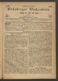 Gr&uuml;nberger Wochenblatt: Zeitung f&uuml;r Stadt und Land, No. 52. (28. Juni 1868)