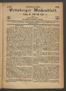 Gr&uuml;nberger Wochenblatt: Zeitung f&uuml;r Stadt und Land, No. 55. (9. Juli 1868)