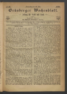 Gr&uuml;nberger Wochenblatt: Zeitung f&uuml;r Stadt und Land, No. 57. (16. Juli 1868)