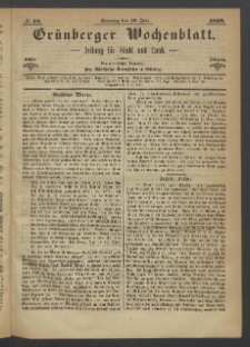 Gr&uuml;nberger Wochenblatt: Zeitung f&uuml;r Stadt und Land, No. 58. (19. Juli 1868)