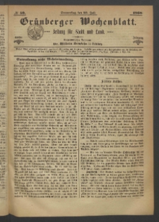 Gr&uuml;nberger Wochenblatt: Zeitung f&uuml;r Stadt und Land, No. 59. (23. Juli 1868)