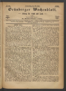 Gr&uuml;nberger Wochenblatt: Zeitung f&uuml;r Stadt und Land, No. 61. (30. Juli 1868)