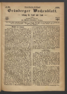 Gr&uuml;nberger Wochenblatt: Zeitung f&uuml;r Stadt und Land, No. 65. (13. August 1868)