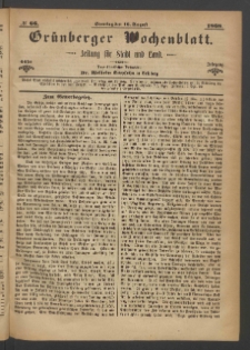 Gr&uuml;nberger Wochenblatt: Zeitung f&uuml;r Stadt und Land, No. 66. (16. August 1868)