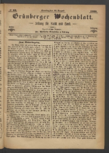 Grünberger Wochenblatt: Zeitung für Stadt und Land, No. 66. (16. August 1868)