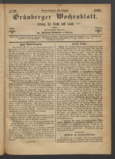 Gr&uuml;nberger Wochenblatt: Zeitung f&uuml;r Stadt und Land, No. 67. (20. August 1868)