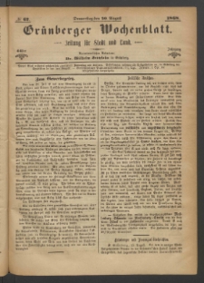 Grünberger Wochenblatt: Zeitung für Stadt und Land, No. 67. (20. August 1868)