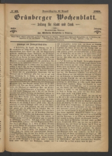 Gr&uuml;nberger Wochenblatt: Zeitung f&uuml;r Stadt und Land, No. 69. (27. August 1868)