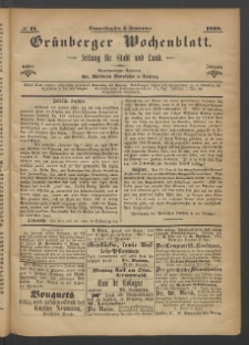 Gr&uuml;nberger Wochenblatt: Zeitung f&uuml;r Stadt und Land, No. 71. (3. September 1868)