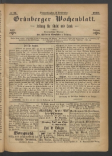 Grünberger Wochenblatt: Zeitung für Stadt und Land, No. 71. (3. September 1868)