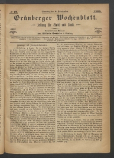 Gr&uuml;nberger Wochenblatt: Zeitung f&uuml;r Stadt und Land, No. 72. (6. September 1868)