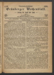 Gr&uuml;nberger Wochenblatt: Zeitung f&uuml;r Stadt und Land, No. 73. (10. September 1868)