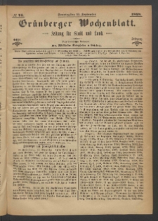 Gr&uuml;nberger Wochenblatt: Zeitung f&uuml;r Stadt und Land, No. 74. (13. September 1868)