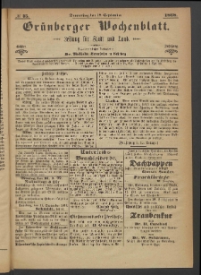 Gr&uuml;nberger Wochenblatt: Zeitung f&uuml;r Stadt und Land, No. 75. (17. September 1868)