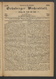 Gr&uuml;nberger Wochenblatt: Zeitung f&uuml;r Stadt und Land, No. 76. (20. September 1868)