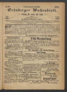 Gr&uuml;nberger Wochenblatt: Zeitung f&uuml;r Stadt und Land, No. 78. (27. September 1868)