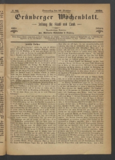 Gr&uuml;nberger Wochenblatt: Zeitung f&uuml;r Stadt und Land, No. 85. (22. October 1868)