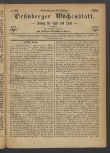 Grünberger Wochenblatt: Zeitung für Stadt und Land, No. 85. (22. October 1868)