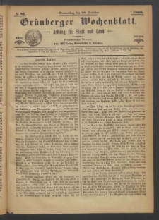 Gr&uuml;nberger Wochenblatt: Zeitung f&uuml;r Stadt und Land, No. 87. (29. October 1868)