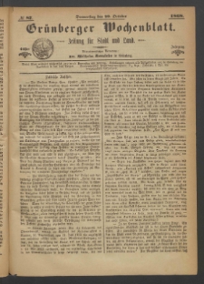 Grünberger Wochenblatt: Zeitung für Stadt und Land, No. 87. (29. October 1868)