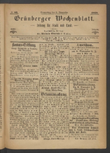 Gr&uuml;nberger Wochenblatt: Zeitung f&uuml;r Stadt und Land, No. 89. (5. November 1868)