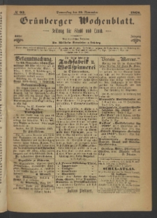 Gr&uuml;nberger Wochenblatt: Zeitung f&uuml;r Stadt und Land, No. 93. (19. November 1868)