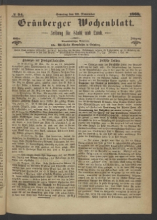 Gr&uuml;nberger Wochenblatt: Zeitung f&uuml;r Stadt und Land, No. 94. (22. November 1868)