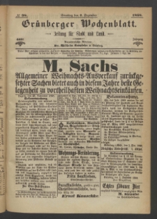 Gr&uuml;nberger Wochenblatt: Zeitung f&uuml;r Stadt und Land, No. 98. (6. Dezember 1868)
