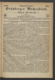 Gr&uuml;nberger Wochenblatt: Zeitung f&uuml;r Stadt und Land, No. 100. (13. Dezember 1868)