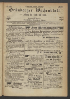Gr&uuml;nberger Wochenblatt: Zeitung f&uuml;r Stadt und Land, No. 101. (17. Dezember 1868)