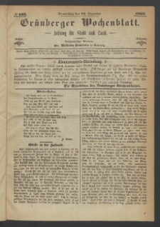 Gr&uuml;nberger Wochenblatt: Zeitung f&uuml;r Stadt und Land, No. 103. (24. Dezember 1868)