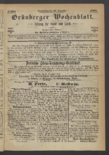 Gr&uuml;nberger Wochenblatt: Zeitung f&uuml;r Stadt und Land, No. 104. (31. Dezember 1868)