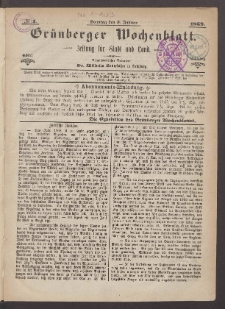 Gr&uuml;nberger Wochenblatt: Zeitung f&uuml;r Stadt und Land, No. 1. (3. Januar 1869)