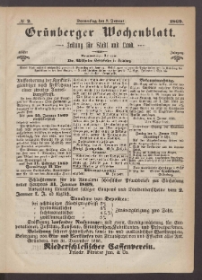 Gr&uuml;nberger Wochenblatt: Zeitung f&uuml;r Stadt und Land, No. 2. (7. Januar 1869)