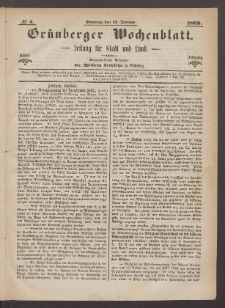 Gr&uuml;nberger Wochenblatt: Zeitung f&uuml;r Stadt und Land, No. 5. (17. Januar 1869)