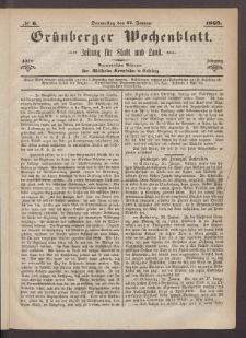 Gr&uuml;nberger Wochenblatt: Zeitung f&uuml;r Stadt und Land, No. 6. (21. Januar 1869)