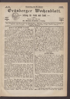 Gr&uuml;nberger Wochenblatt: Zeitung f&uuml;r Stadt und Land, No. 8. (27. Januar 1869)