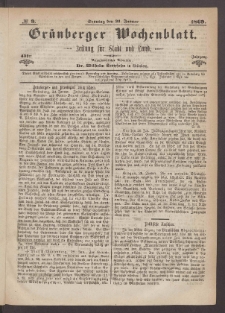 Gr&uuml;nberger Wochenblatt: Zeitung f&uuml;r Stadt und Land, No. 9. (31. Januar 1869)
