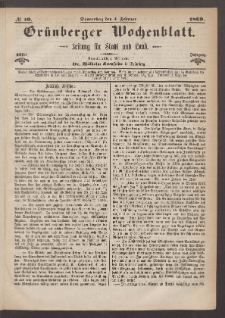 Grünberger Wochenblatt: Zeitung für Stadt und Land, No. 10. (4. Januar 1869)