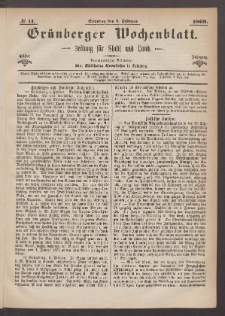 Grünberger Wochenblatt: Zeitung für Stadt und Land, No. 11. (7. Februar 1869)