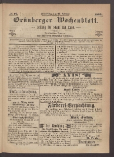 Grünberger Wochenblatt: Zeitung für Stadt und Land, No. 16. (25. Februar 1869)