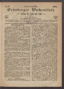 Gr&uuml;nberger Wochenblatt: Zeitung f&uuml;r Stadt und Land, No. 19. (7. M&auml;rz 1869)