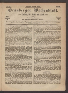 Gr&uuml;nberger Wochenblatt: Zeitung f&uuml;r Stadt und Land, No. 21. (14. M&auml;rz 1869)