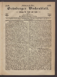 Gr&uuml;nberger Wochenblatt: Zeitung f&uuml;r Stadt und Land, No. 23. (21. M&auml;rz 1869)