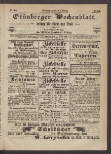 Gr&uuml;nberger Wochenblatt: Zeitung f&uuml;r Stadt und Land, No. 24. (25. M&auml;rz 1869)