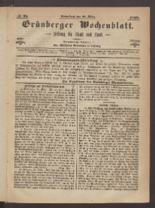 Gr&uuml;nberger Wochenblatt: Zeitung f&uuml;r Stadt und Land, No. 25. (27. M&auml;rz 1869)