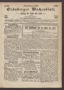 Grünberger Wochenblatt: Zeitung für Stadt und Land, No. 28. (8. April 1869)