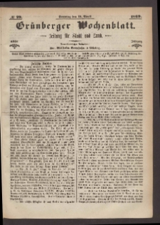 Grünberger Wochenblatt: Zeitung für Stadt und Land, No. 29. (11. April 1869)