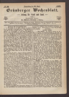 Grünberger Wochenblatt: Zeitung für Stadt und Land, No. 34. (29. April 1869)