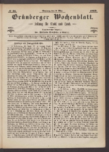 Gr&uuml;nberger Wochenblatt: Zeitung f&uuml;r Stadt und Land, No. 35. (2. Mai 1869)